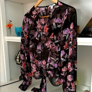 Bar III Black and Pink Sheer Tie Front Blouse
#221